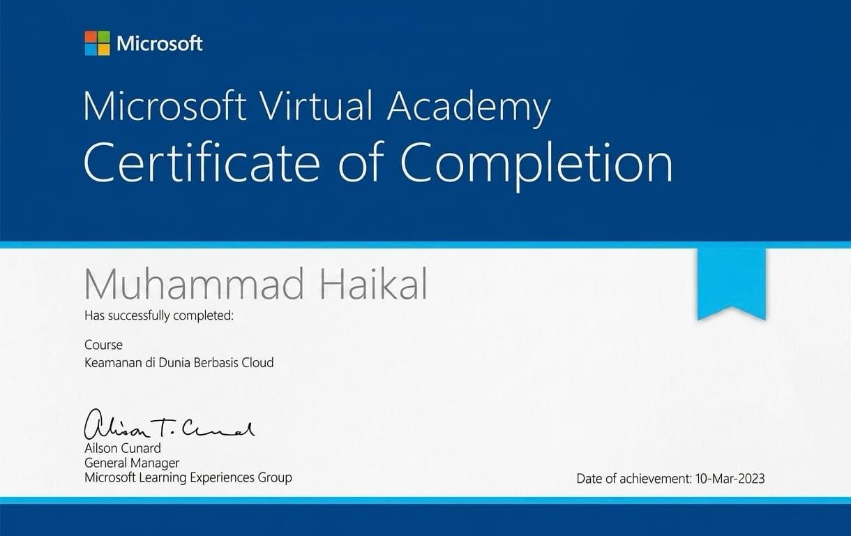 Sertifikat Microsoft Virtual Academy Keamanan Digital