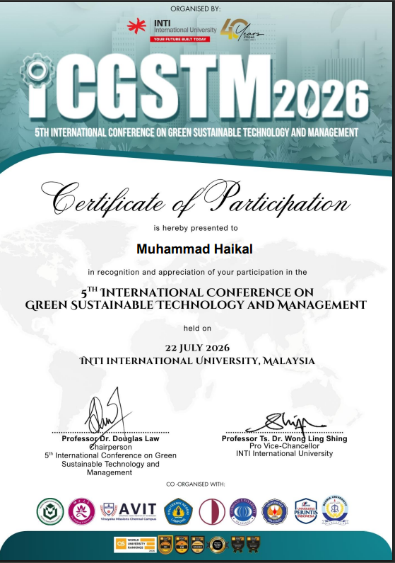 Sertifikat ICGSTM 2026 - 5th International Conference on Green Sustainable Technology and Management