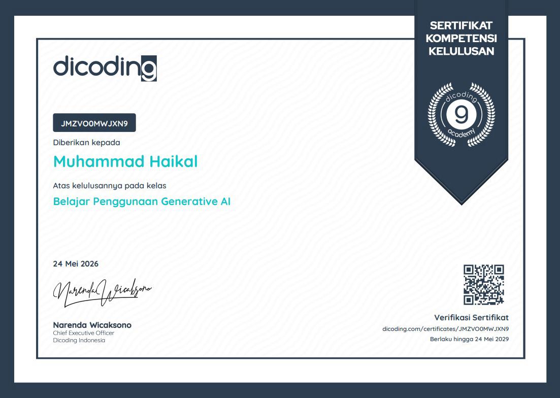 Sertifikat Dicoding Penggunaan Generative AI