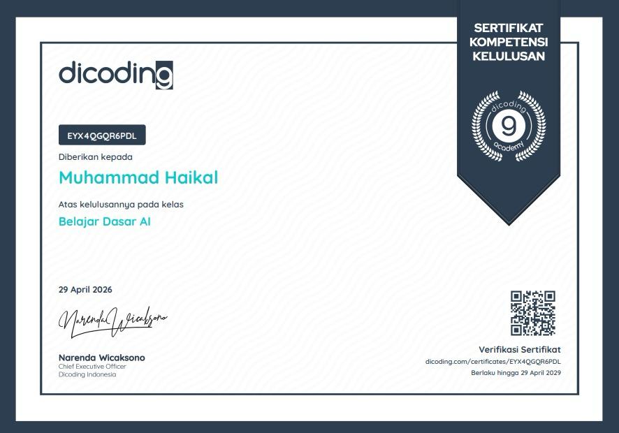 Sertifikat Learning Basic Artificial Intelligence