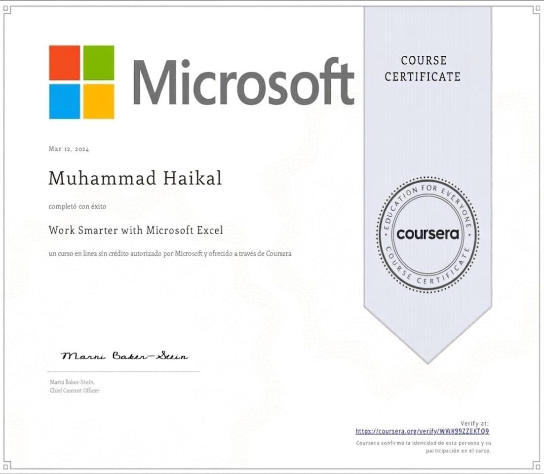 Sertifikat Coursera Microsoft Office Work Smarter